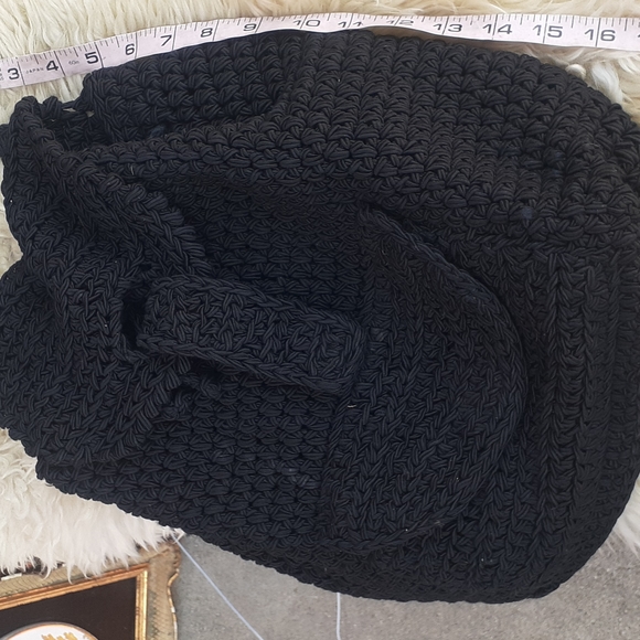 BOHO RODANA LTD black crochet knit backpack Purse Bag - Picture 9 of 13